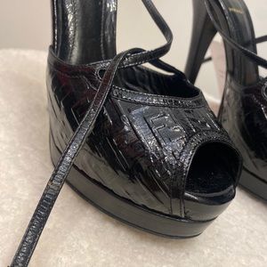 Fendi Logo Black Patent Leather Platform Sandal 37